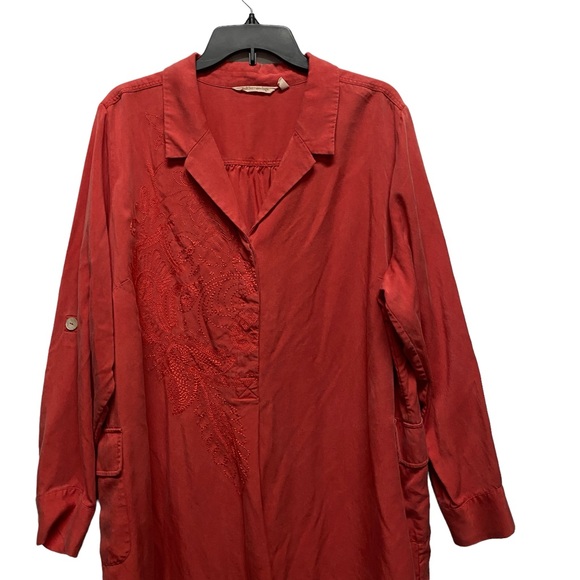 Soft Surroundings Woman's 2X Embroidered Button Down Weekender Tencel Dress - Picture 4 of 13